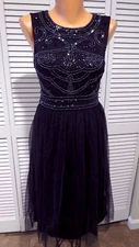 Geode Beaded/Sequin Bodice Navy Dress Downton Gatsby Flapper Sm Formal Be Still