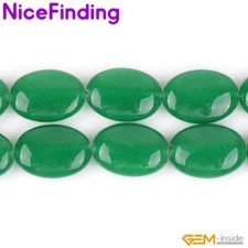 Oval Green Jade Gemstone Loose Beads For Jewelry Making 15" Strand Necklace