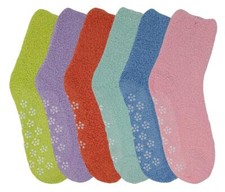 6 Pairs Kids Girls Cozy Fuzzy Bright Color Gripper Anti Skid Slipper Socks
