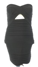 Black Strapless Bandage Bodycon Dress Cut Out Bust Party Evening UK 8