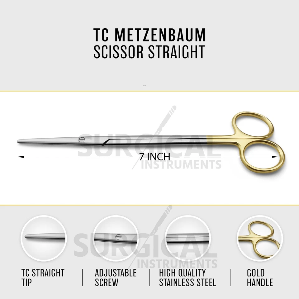 Tijeras T/C Metzbaum Instrumentos Quirúrgicos Veterinarios Rectos 7" Grado Alemán Foto 3 de 4