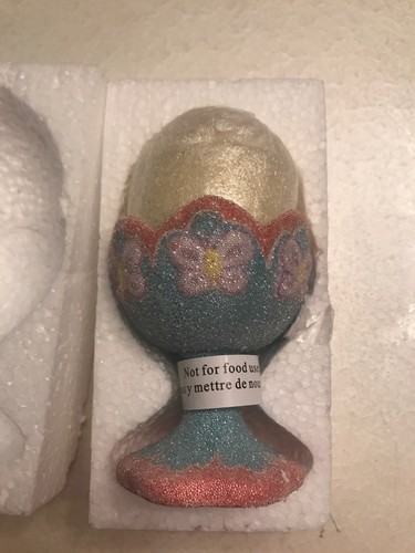 AVON EGG CUP CANDLES BLUE PINK PURPLE BUTTERFLIES - Picture 2 of 2