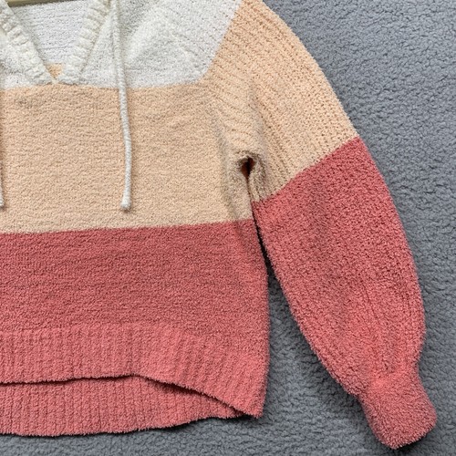 SO Hooded Pullover Sweater Top Girls Size Large Peach Pink Cream Draw String - Picture 5 of 14