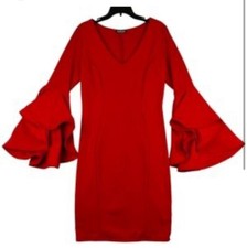 FASHION NOVA SZ 1XL Glow Up RED LONG SLEEVE V-NECK DRESS Bell SLEEVEs