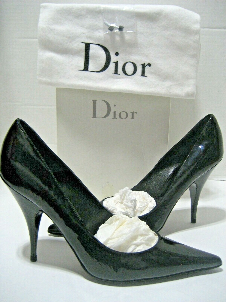 NEW Dior Women US EU Black Patent Leather Point Toe Pumps