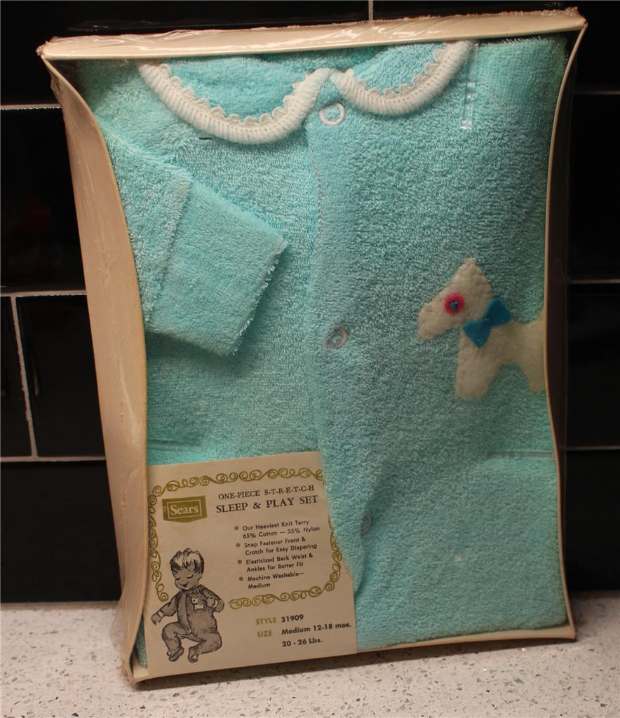 Vintage Sears Baby Outfit Factory Sealed Blue with Appliqued Dog