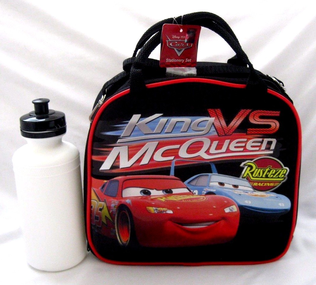 Disney Cars King Vs. McQueen Black Lunch Bag with Water Bott