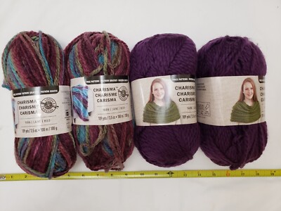 4 Skeins Of Loops & Threads Charisma Yarn! 2 In Dark Purple & 2 In Mulberry Bush