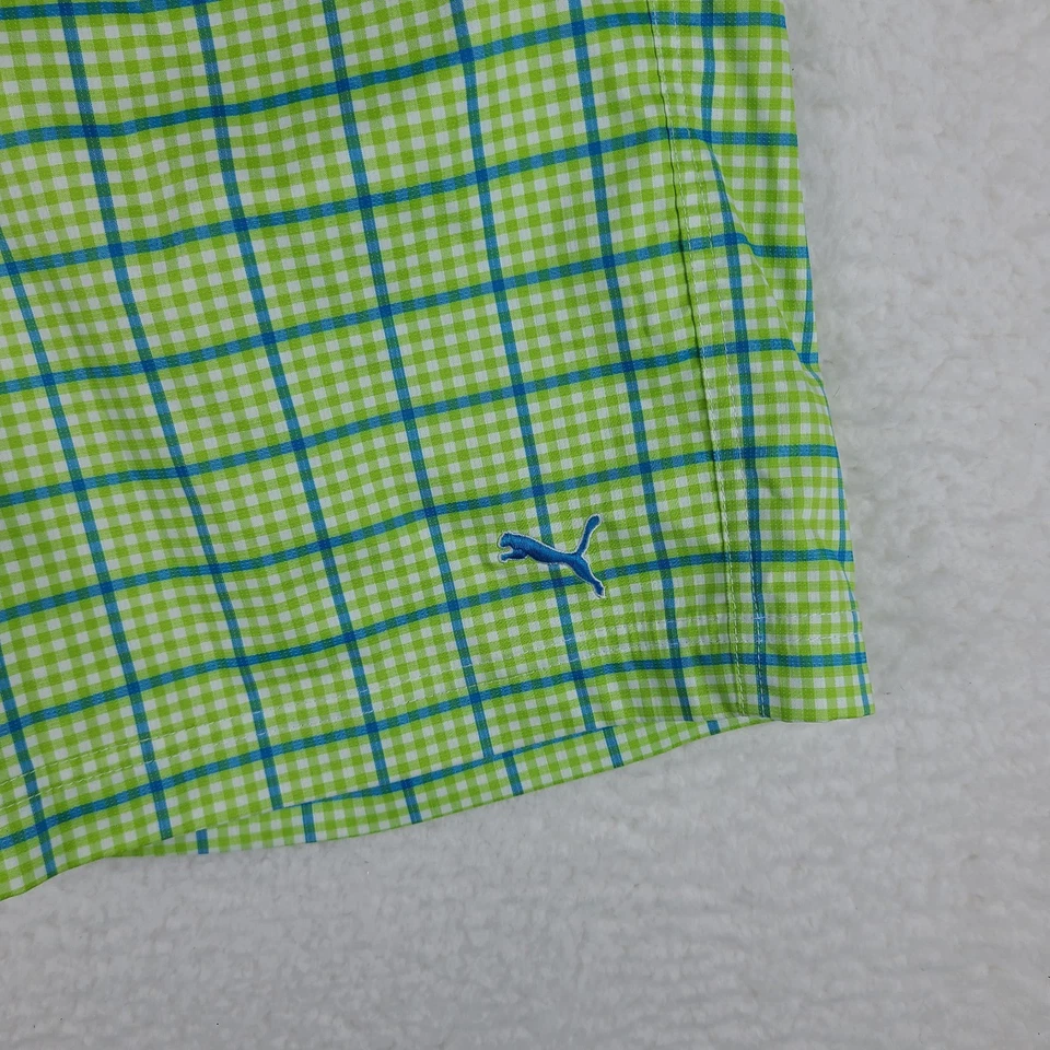 Puma Shorts Mens 34 Green Blue Check 11" Inseam Chino Dry Cell Performance Golf - Image 2 of 4