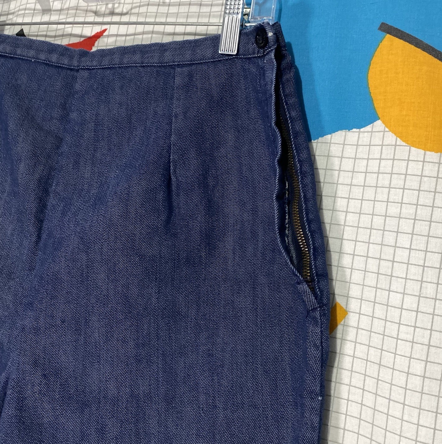 Vintage 50s Carol Brent Denim Shorts Side Zip 30 Large High Waist Pleated Indigo