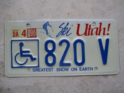 Utah wheelchair license plate # 820 V