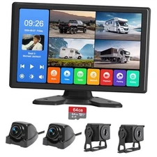 4 Channel Backup Camera System,Touchable 10.26 inch Monitor with DVR 4 cameras