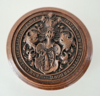 Antike Prunk Deckeldose AGV München um 1900 Studentika Pressholz Wappen Rarität