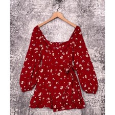 Reformation Dress 4 Womens Cami Mini Red Floral Long Sleeve