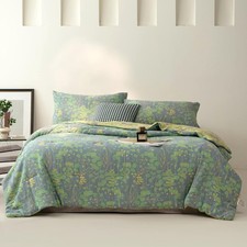 100 Cotton Muslin Jacquard Comforter Set, Botanical Floral Plants Print, Sof...