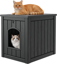 Resin Outdoor Cat House Weatherproof Cat Box Enclosure Black Indoor Shelter