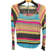 Splendid Striped Long Sleeve Top Raglan Tee X Small XS Made in USA Colorful