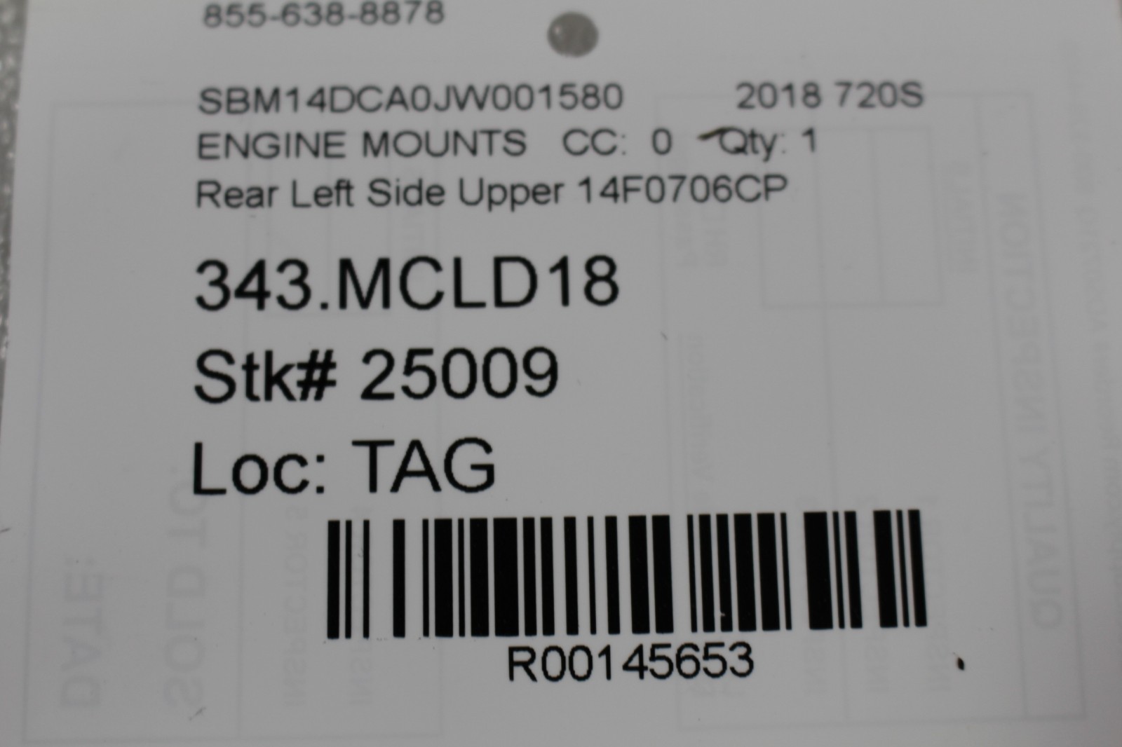 McLaren 720S, Engine Mount Arm, Fire Damage, Used, P/N 14F0706CP