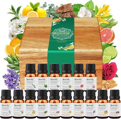 16 Pcs Essential Oils Set Acacia Wood Gift Box Aromatherapy Oils 10ml