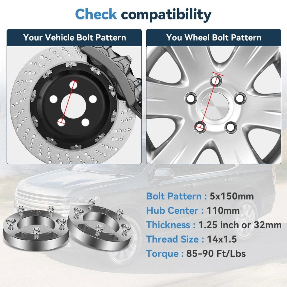 4 piezas espaciadores de rueda 1,25 pulgadas 5x150 14x1,5 para Toyota Tundra Lexus LX470 LX570 Foto 2 de 4