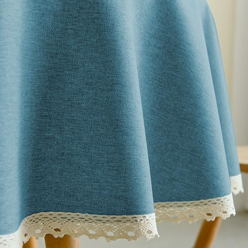 Round Waterproof Tablecloth with Lace Trim Stain Resistant and Spill-Proof - Picture 6 of 8