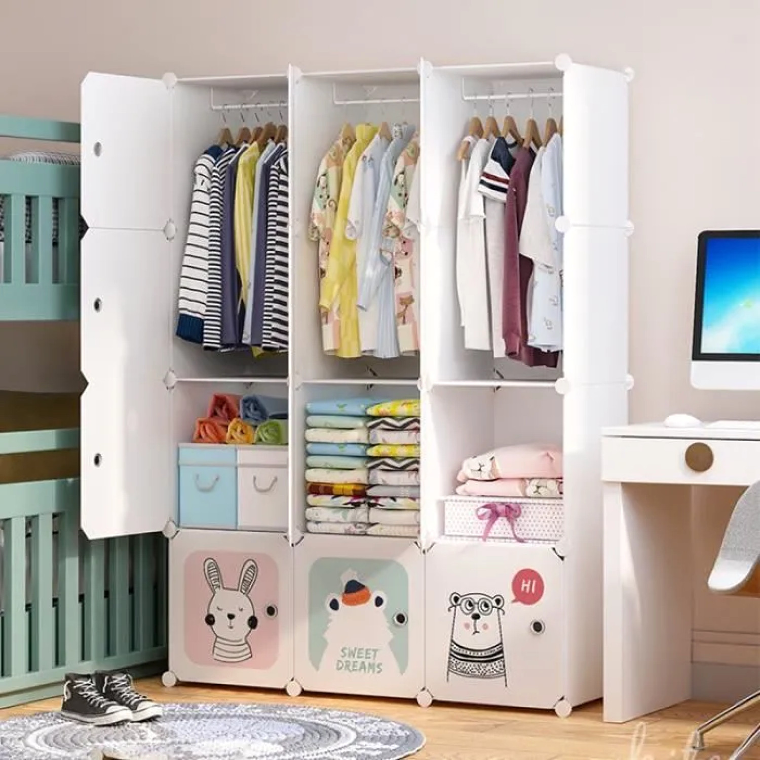 Organisateur blanc enfant armoire 12 cubes pour gagner de la place au sol