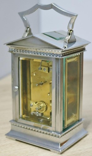 Rare Antique French 8 Day Silvered Architectural Design Timepiece Carriage Clock - Picture 9 of 24