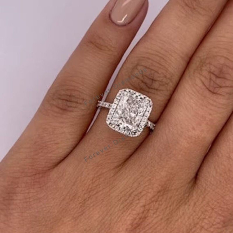 Radiant Diamond Ring E F VVS 18k White Gold 3.75 Ct IGI Lab Created  Engagement 