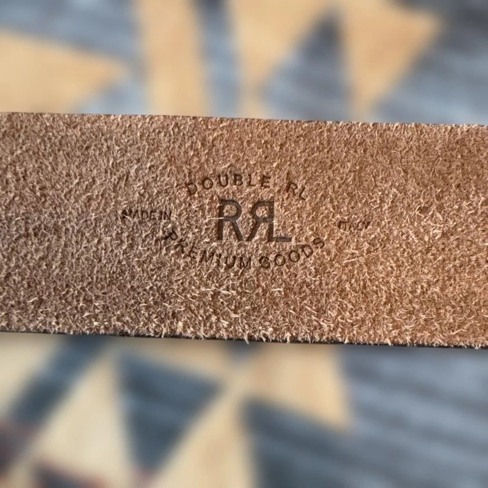 Cinturón RRL Ralph Lauren Cuero de Vaca Italiano Cuero Logo Repujado Clásico Militar Foto 4 de 4