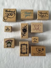 Lot Of 10 Sayings Thank You Hooray Love Wood Mounted Rubber Stamp Crafting 4271