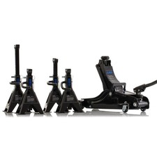 SGS 2 Tonne Low Entry Trolley Jack & 4 Ratchet Axle Stands Set, Steel Min: 89mm