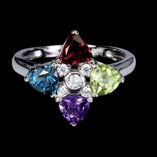 925 Sterling Silver Ring Trilliant Amethyst 5mm Peridot Topaz Gemstone Jewelry 7