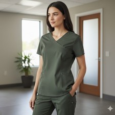 SCRUBSTAR Ultimate Women's Olive Green Scrub Top and Pants Set Size M
