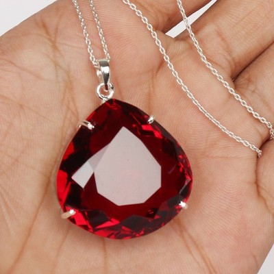 75 Ct. Bold Pear Cut Red Topaz 925 Sterling Silver Pendant For Women Gift