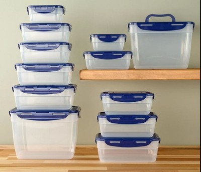 LocknLock Food Storage,12-Pc Nestable Rectangle Set,2 Handle Lids K313878 Indigo