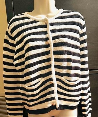 Lillusory Striped Soft Knit Cardigan Sweater Blazer w/Gold Buttons & Pockets Sm