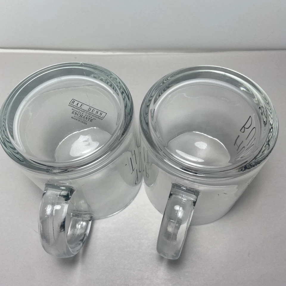 Rae Dunn  18 Oz Glass Mug Hop To It and Hunny Bunny Clear Glass Black Print 2 pc - Image 4 of 4