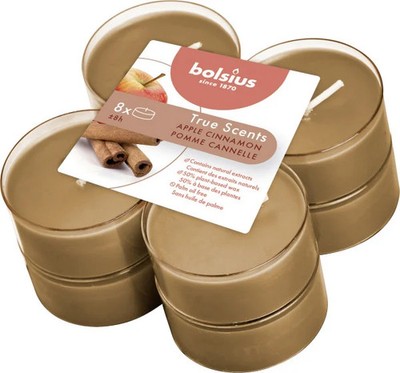 Bolsius Duftteelichter Maxi True Scents Apfel Zimt Ø 4,6 cm, 8er Pack   Kerzen
