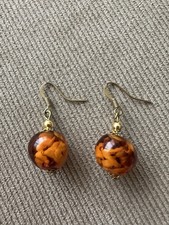 Murano Glass Round Drop Earrings - Amber Color