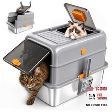 Stainless Steel Cat Litter Box with Lid, XL High Sided Enclosed Litter Box