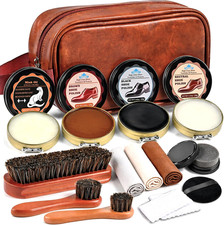 Shoe Polish Kit 15 Pcs, Shoe Shine Kit with 3 Horsehair Brushes Shoe Polish