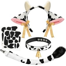 Cow Costume Set Ears Headband Cowbell Collar Tail 34pcs Adhesive Felt Pads