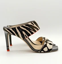 Jimmy Choo Hira 100 Printed Calf-Hair Heels Black/White Zebra Print Sz EU 36 6