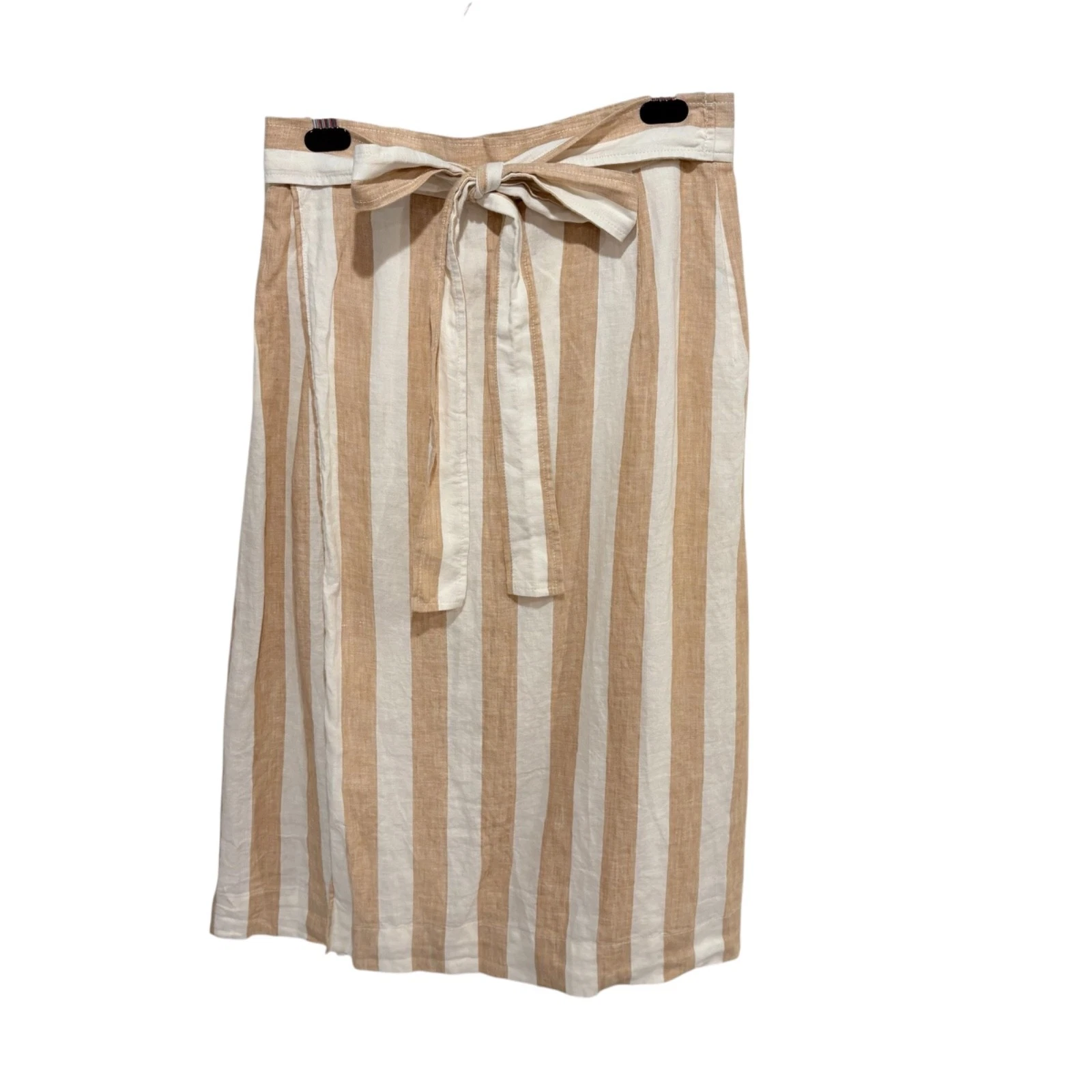 Everlane Linen Wrap Skirt Caramel Bone Stripe Women's 8 Midi A-Line