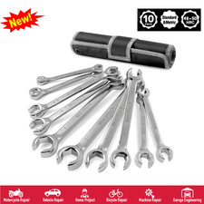 10pc Flare Nut Wrench Set Sae Metric 14-78 9-21mm Brake Line Wrench Cr-v Pouch