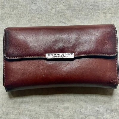 VTG Kenneth Cole Reaction Brown Leather Checkbook Wallet Clutch-READ