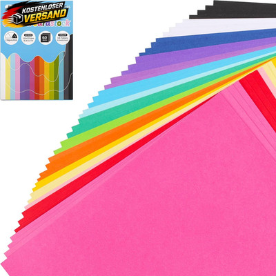 Buntes A4 Karton Set für DIY Basteln, Scrapbook, Grußkarten, 15 Farben, 60 Blatt