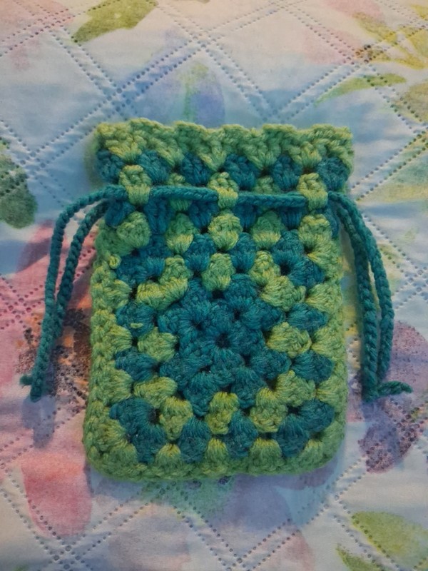 Handmade Crochet Pouch Teal Blue And Green for Traveling, Pants Decor, Accessory