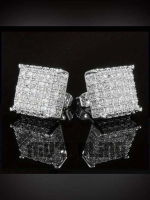 Sexy Men's Crystals Silver Square Stud Earrings