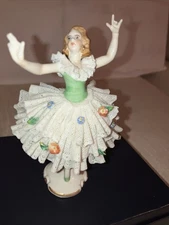 Vintage Dresden Lace Porcelain Ballerina 4.75” Tall Figurine Germany
